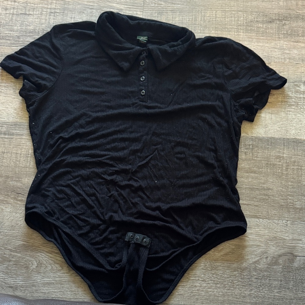wild fable Black Ribbed Polo Short Sleeve Bodysuit